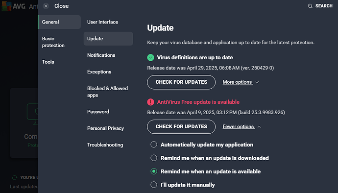 avg antivirus update notifications FAILING