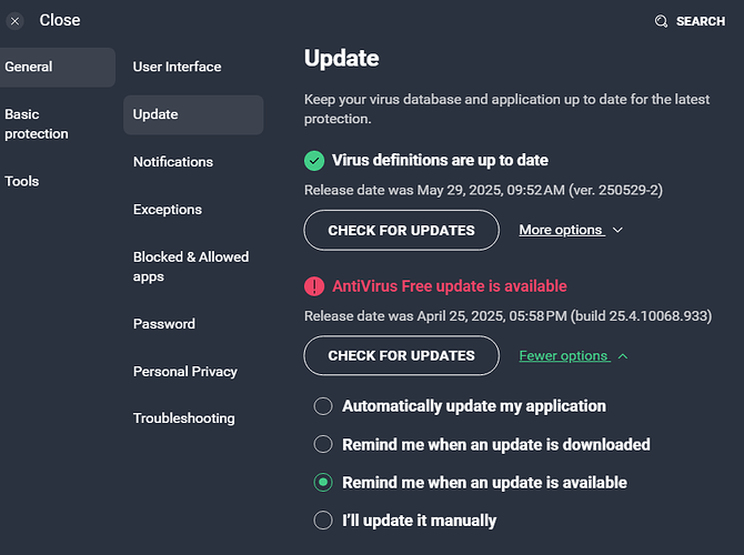 avg antivirus update notifications FAILING 4-25-25