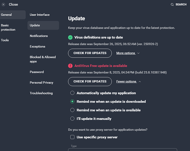 AVG Antivirus update notifications FAILING 9-8-25 found 9-26-25