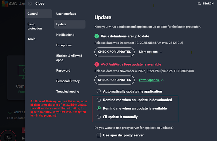 AVG update notifications failing 11-2025