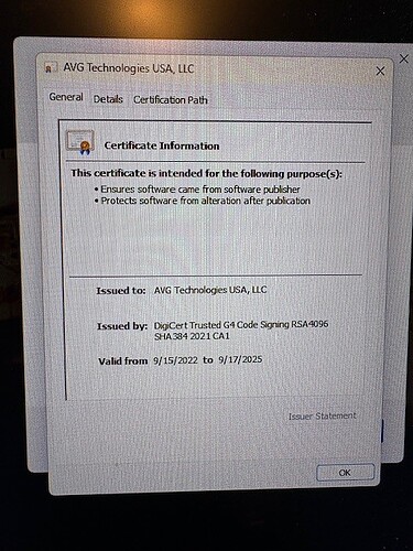 AVG Certificate expired 9-15-2025
