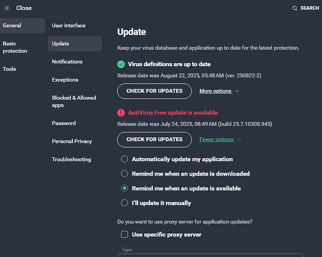 AVG Antivirus update notifications FAILING 7-24-25 found 8-22-25